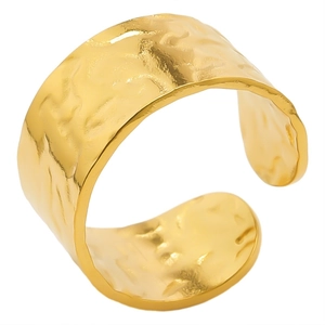 Minimalist gold hammer textured adjustable open ring made of 304 stainless steel