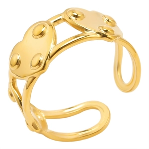Minimalist gold 304 stainless steel open ring with double layer geometric heart design