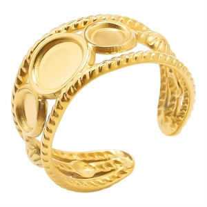 Adjustable golden stainless steel rope ring with triple hollow trays for DIY jewelry making