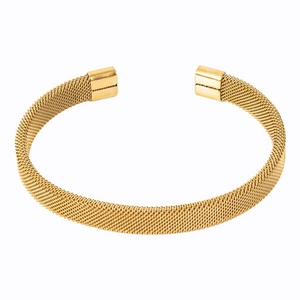 Polished 18k gold mesh woven adjustable stainless steel cuff bracelet for women