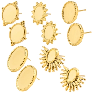 Boucles d'Oreilles Puces Ovales en Acier Inoxydable Vintage pour Femmes Bijoux Géométriques Minimalistes Bord Perlé