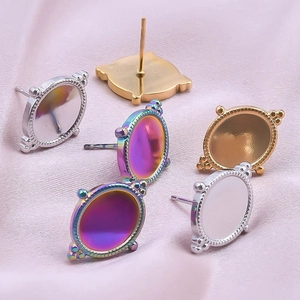 Clous d'oreilles ovales en acier inoxydable 304 en or, argent et arc-en-ciel pour bijoux