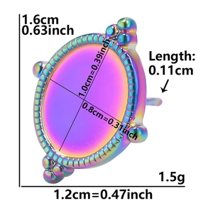 Macro d'oreilles ovales colorées en acier inoxydable avec dimensions détaillées