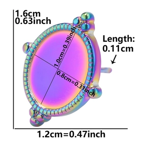 Guide des dimensions pour boucles d'oreilles ovales en acier inox avec placage arc-en-ciel