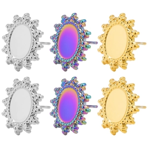 Boucles d'oreilles ovales tournesol en acier inoxydable argenté, doré et arc-en-ciel