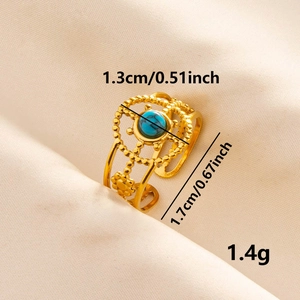 Anello regolabile in acciaio inossidabile 304 con turchese in stile boho geometrico
