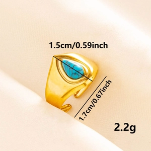 Minimalist adjustable 304 stainless steel ring with a blue teardrop turquoise stone