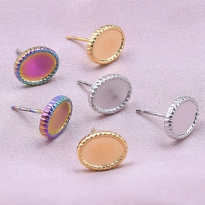 Détails des supports de boucles d'oreilles ovales en acier 304 avec bordures perlées