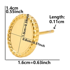 Dimensions détaillées de la base de boucle d'oreille ovale en acier doré pour bijoux
