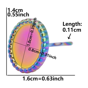 Mesure détaillée de la base de boucle d'oreille ovale en acier inoxydable arc-en-ciel