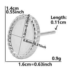 Schéma technique des boucles d'oreilles ovales en acier 304 avec dimensions détaillées