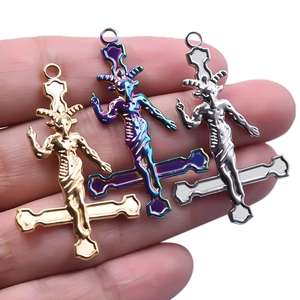 Polished 304 stainless steel Baphomet goat head and inverted cross pendants in three colors