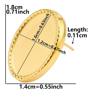 Tableau des tailles pour base de boucle d'oreille ovale dorée avec dimensions 1,8x1,4cm