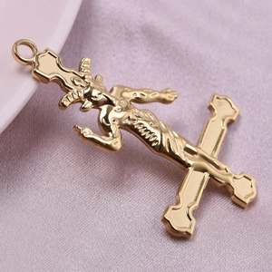 Gothic 18k gold plated stainless steel inverted cross goat head pendant for necklaces