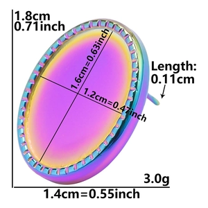 Dimensions détaillées du support de boucle d'oreille ovale en acier inox arc-en-ciel