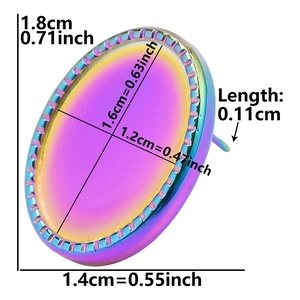 Détail du support de boucle d'oreille en acier arc-en-ciel avec mesures précises