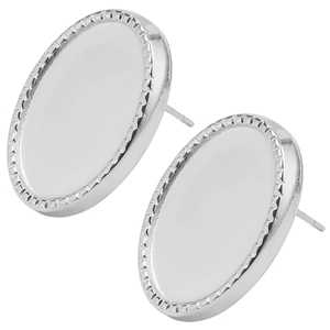 Détail de boucles d'oreilles ovales en acier inoxydable 304 avec bord perlé et fini argent