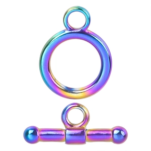 Rainbow plated stainless steel toggle clasp set with circle and T-bar for DIY jewelry