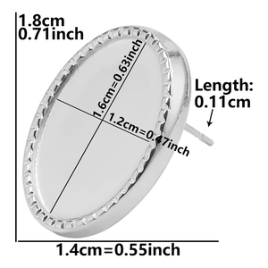 Dimensions détaillées des supports de boucles d'oreilles ovales en acier inox 304