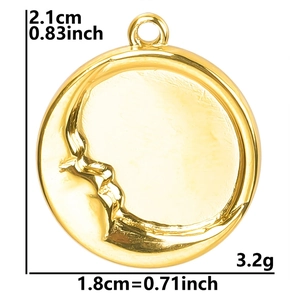 Polished 18k gold vacuum plated 304 stainless steel moon face pendant dimensions