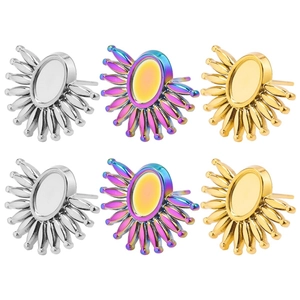 Détail de clous d'oreilles DIY en acier avec base ovale en or, argent et multicouleur