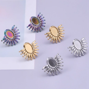 Détails de boucles d'oreilles tournesol ovales en acier inoxydable de couleurs variées