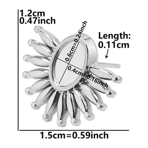 Spécifications de taille pour supports boucles d'oreilles en acier forme fleur avec mesures