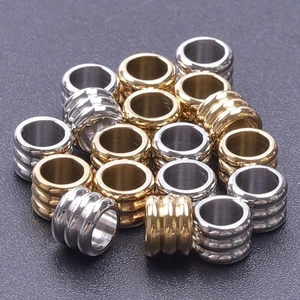 304 Edelstahl Zylinderperlen mit parallelen Rillen in Gold- und Silbe-Optik