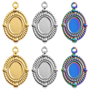 304 Edelstahl Oval Anhänger-Fassung DIY Schmuckzubehör 18K Gold Silber Regenbogen Galvanisiert Cabochon Zubehör
