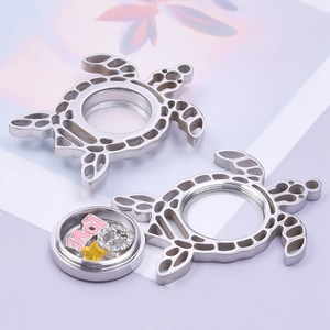 Pendentifs médaillon tortue en acier inoxydable poli avec breloques et étoiles