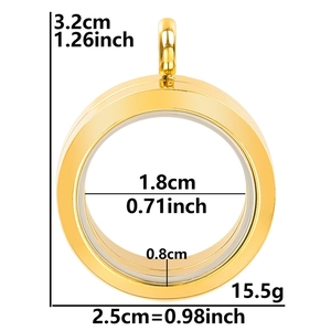 Pendente medaglione rotondo in acciaio inossidabile 304 e vetro 3,2cm oro per foto DIY