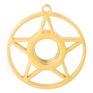 Gepolijst goud roestvrijstalen pentagram hanger met een openklapbaar glazen medaillon
