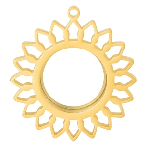 Goldener Sonnenblumen-Medaillon-Anhänger aus Edelstahl 304 mit durchbrochenem Rand