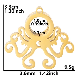 Pendentif poulpe doré en acier inoxydable pour photos avec détails des dimensions