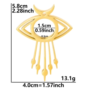 Dimensions détaillées du pendentif œil en acier inoxydable doré avec croissant et breloques