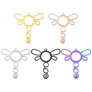 Pendentif Médaillon Commémoratif en Acier Inoxydable et Verre Libellule pour Photo Vis Ouverte Rond Géométrique Bijoux Femme
