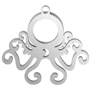 Détail du pendentif pieuvre en acier inoxydable 304 avec cadre rond et découpe en croissant