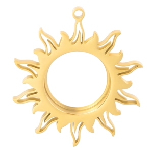 Makroaufnahme des goldfarbenen Sonnenblumen-Anhängers mit aufschraubbarem Rahmen-Detail