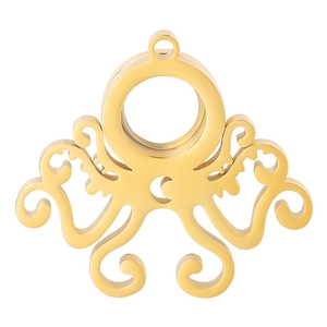 Pendentif médaillon pieuvre en or poli en acier inoxydable 304 au design creux