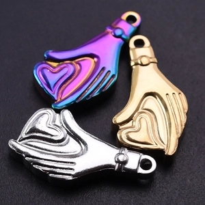 Colgantes de mano con corazón de acero inoxidable 304 en oro, plata y violeta para DIY