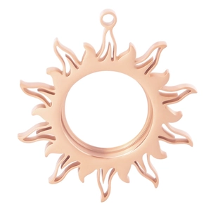 Detail der Sonnenblumen-Medaillon-Anhänger aus 304 Edelstahl in Roségold mit Glas