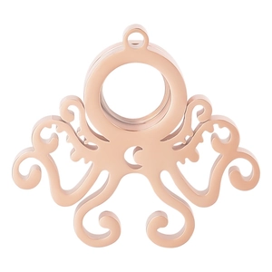 Vue détaillée du pendentif médaillon pieuvre rose doré avec design filigrane creux