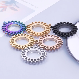 Sonnenblumen Medaillon Anhänger aus Edelstahl in sechs Farben für DIY Foto Schmuck