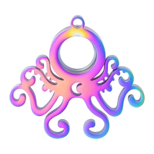Pendentif poulpe arc-en-ciel avec croissant de lune et placage coloré sur acier