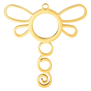 Pendentif libellé en acier inoxydable doré avec queue en spirale sur fond blanc