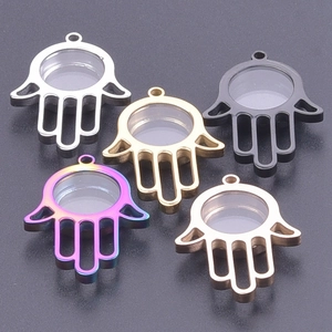 Hamsa hand stainless steel locket pendants in five metallic colors for DIY jewelry making