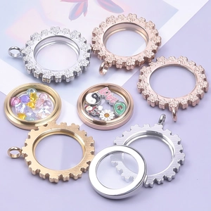 DIY floating locket pendants in gold and silver steel for customizable photos and charms