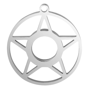 Detail van roestvrijstalen pentagram medaillon hanger met schroefsluiting voor foto's