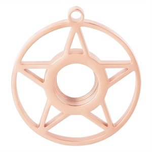 Detail van de roségouden pentagram hanger met gepolijste roestvrijstalen afwerking