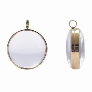 Pendentif médaillon rond double face en verre avec cadre en acier inoxydable doré pour photos